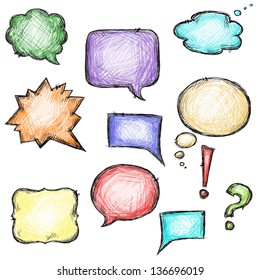 Set of colorful speech bubbles, hand-drawn
