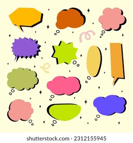 Coloridas burbujas de habla. Nubes chateando a mano. Chateando. Ilustración vectorial.
