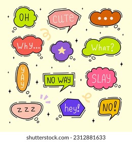 Set of colorful speech bubbles. Hand-drawn chatting clouds. Chatting. Vector illustration.