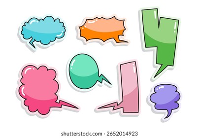 Set of Colorful speech bubbles in Hand-drawn style , chatting box, message box, think balloon, speak bubble, cartoon elements vector illustration