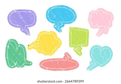 Conjunto de burbujas de discurso de colores en estilo dibujado a mano, caja de chat, caja de mensaje, globo de pensar, hablar burbuja, Elementos de dibujos animados Ilustración vectorial