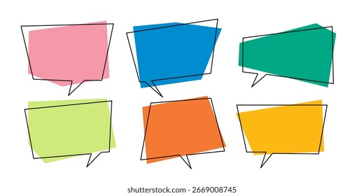 Set of Colorful speech bubbles in Hand-drawn style , chatting box, message box, text box, think balloon, speak bubble, cartoon elements vector illustration