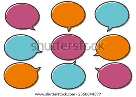 A set of colorful speech bubbles with a misaligned look.