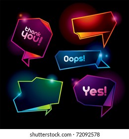 Set of colorful speech bubbles on the dark background. Vector illustration.
