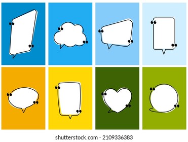 Set of colorful speech bubbles with quotation mark isolated cards. Vector illustration.