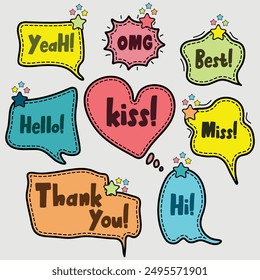 Satz von bunten Sprechblasen. Sprechblasen-Text, Nachricht Sprechblasen-Cartoon-Illustration