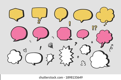 Set of colorful speech bubbles with symbol. Vector illustration of a comic book design.