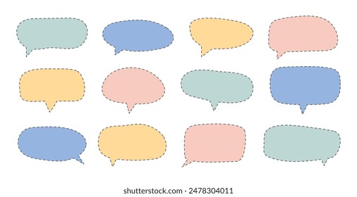 Conjunto de coloridas burbujas de voz. Cuadro de texto en estilo doodle. Ilustración vectorial.	