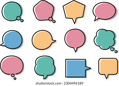 Conjunto de burbujas de voz coloridas en varios colores y formas, ilustración vectorial.