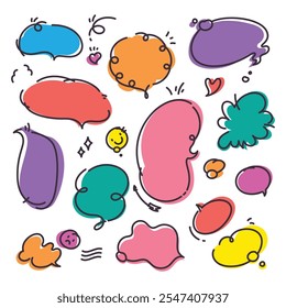 Set of colorful speech bubbles in various shapes. Flat vector illustration isolated for easy use in design project, conversation graphics and creative layouts.