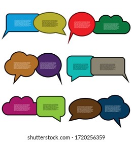 Set of Colorful Speech or Text Bubbles. Communication Sample Labels with Different Colors. Group of Message Icon Designs