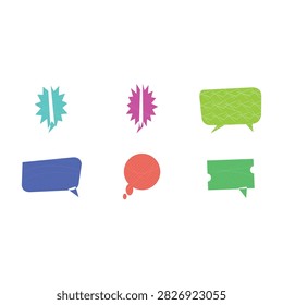 Set of colorful speech and thought bubble icons with explosion effects isolated on transparent background, Vector, illustration