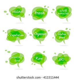 Set of  colorful speech or thought bubbles. Vector infographic elements. Collection of decorative elements with shot messages for website design.  Flat style. 