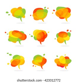Set of  colorful speech or thought bubbles. Vector infographic elements. Collection of decorative elements with shot messages for website design.  Flat style. 