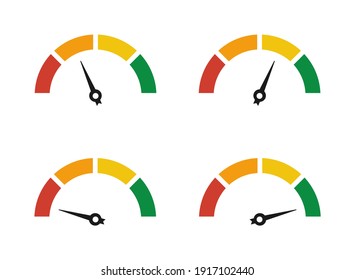 Set of colorful speedometers, ratings of varying degrees of satisfaction. Ratings of different quality levels