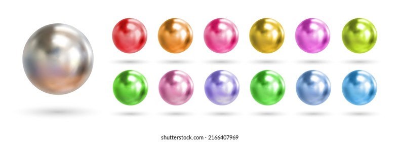 Set of colorful spheres isolated on white background. 3d color metal ball vector.