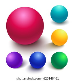 Set of colorful spheres, matte finish ball with diferent light effects and shadows isolated on a white background for design elements