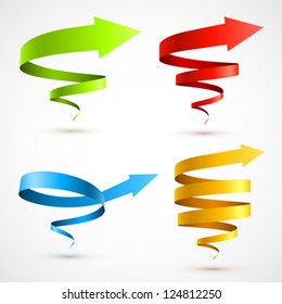 Set of colorful spiral arrows 3D.