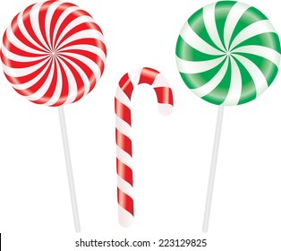 Set of colorful spiral candies lollipops. Vector illustration