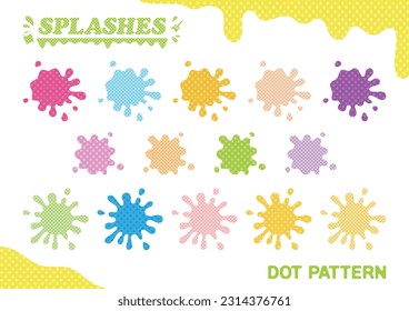 Set of colorful splashes and halftone dots. Vector illustration