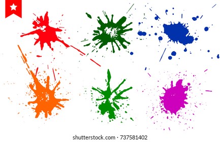 Set of colorful splashes, paint drops and ink stains