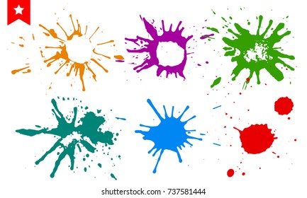 Set of colorful splashes, paint drops and ink stains