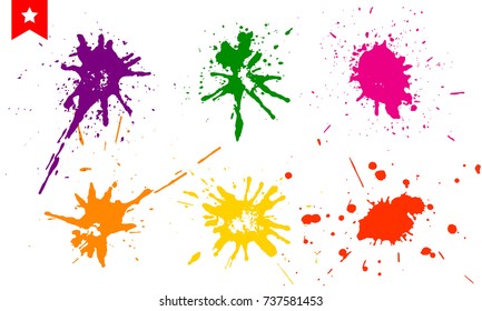 Set of colorful splashes, paint drops and ink stains