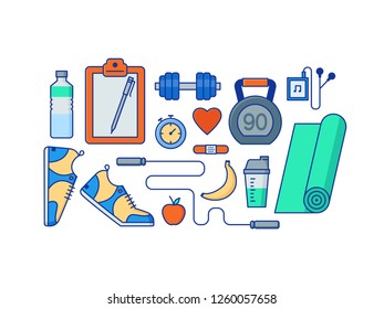 Set of colorful sport and fitness icons. Vector illustration.