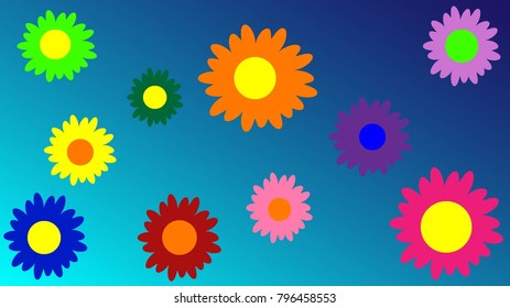 A set of colorful spring or summer flowers on a blue background vector