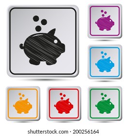 Set of colorful square button.Vector illustration Piggy bank vector icon