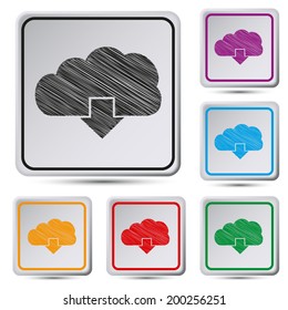 Set of colorful square button.Vector illustration Vector cloud computing download icon