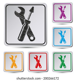 Set of colorful square button.Vector illustration  Vector tools icon