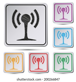 Set of colorful square button.Vector illustration Wireless Network Symbol