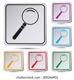 Set of colorful square button.Vector illustration Search Icon. Magnifying Glass.