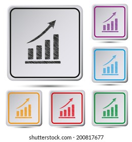 Set of colorful square button.Vector illustration  icon growth diagram
