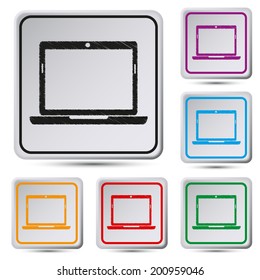 Set of colorful square button.Vector illustration of laptop icon