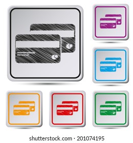 Set of colorful square button.Vector illustration  Vector icon Credit card 