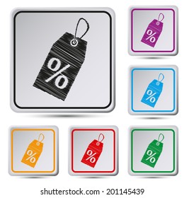 Set of colorful square button.Vector illustration Vector tag or label with percent icon 