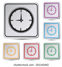 Set of colorful square button.Vector illustration icon alarm clock 