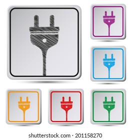 Set of colorful square button.Vector illustration electric plug icon 