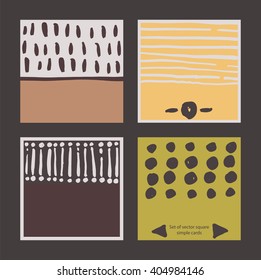 Set of colorful square cards, handdrawn, decorated with liquid ink brush splashes, blots, stripes, strokes and spots. Isolated on background vector branding illustration, stylish, with imperfect parts