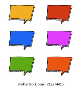 Set of colorful square doodle speech bubbles