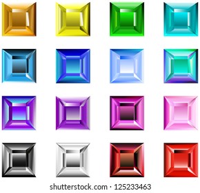 Set of colorful square shaped gems illustration