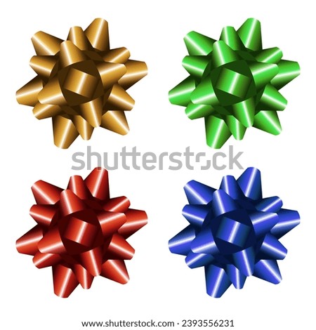 Set of colorful star bow from ribbon. 