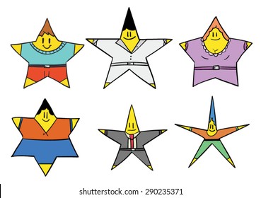 Set of colorful star characters