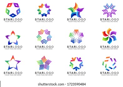 Set Of Colorful Star Logo Design. Abstract Icon Star Vector Template