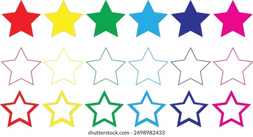 Set of Colorful Star Vector icons Bundle. Vector Illustration. Abstract. Digital Hand-drawn Flat Stars vector illustration on white background. EPS 10