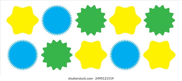 Set of colorful starburst, empty sunburst badges. Design elements with white background.