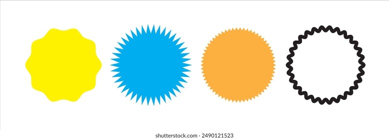 Set of colorful starburst, empty sunburst badges. Design elements with white background.