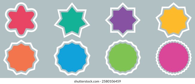 Set of colorful starburst with price sticker, sale sticker, sale or discount sticker, starburst, price tag, quality mark, retro stars, sunburst badges, sun ray frames, promotional badge set,